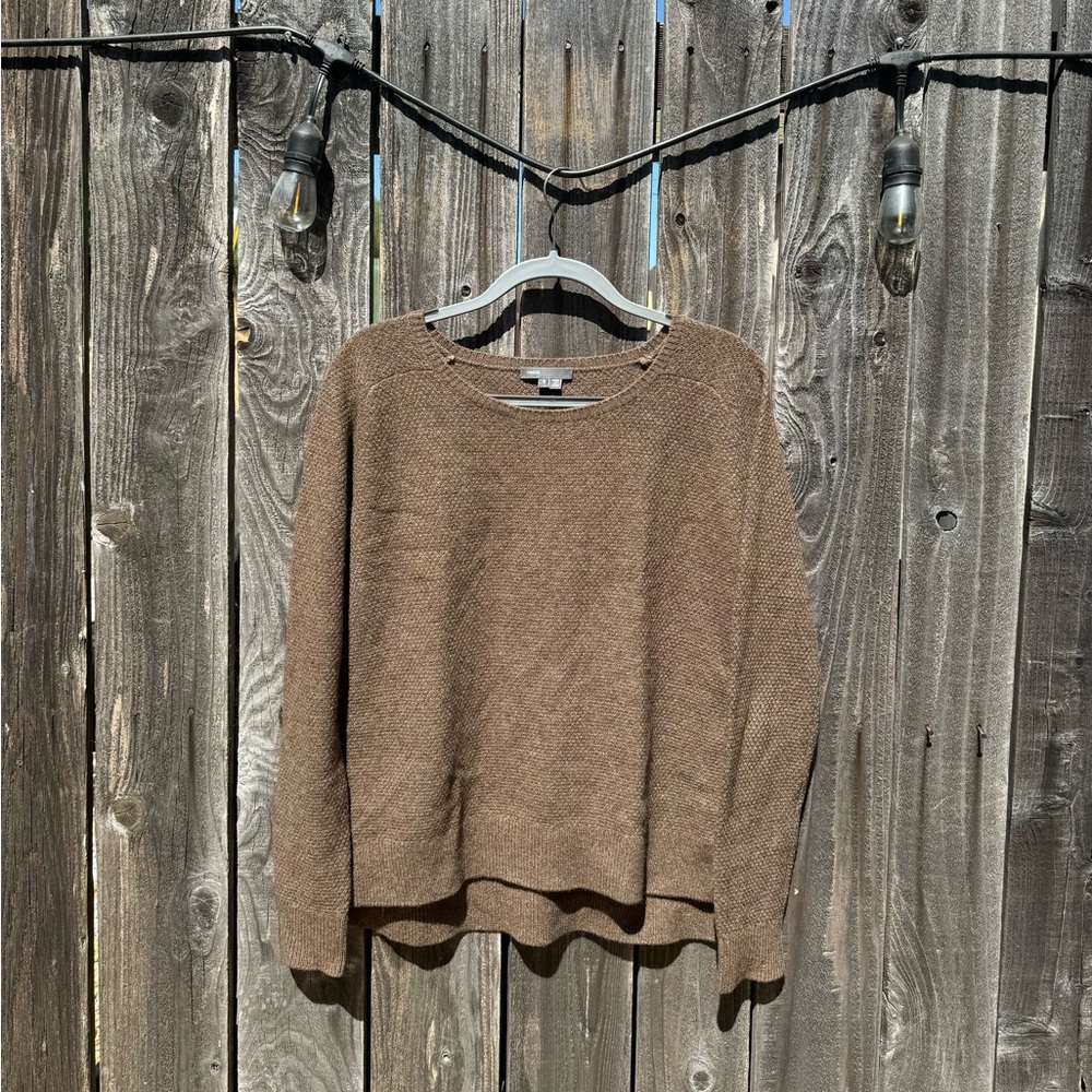 Vince Brown 50% Wool 50% Scoop Neck Yak Long Sleeve Sweater with Side Buttons Sm